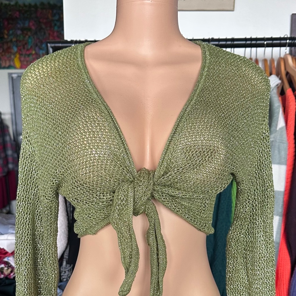 Stylish Olive Tie-Front Knit Sweater